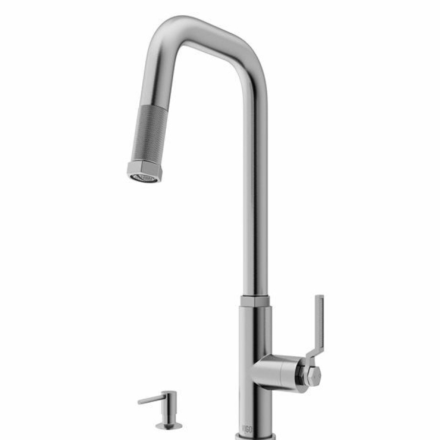 * Vigo Hart Stainless-Steel Angular Single-Handle Kitchen Faucet With Soap Dispenser Flash Sale | Kitchen Faucets