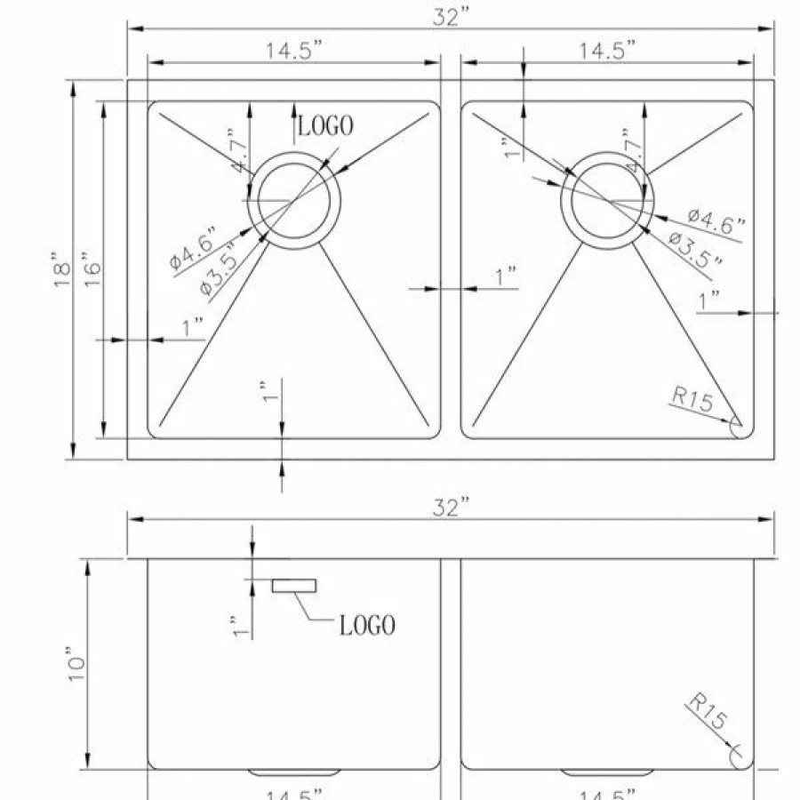 * Top Sell American Imaginations Double Sink 32 X 18 Stainless Steel | Kitchen Sinks