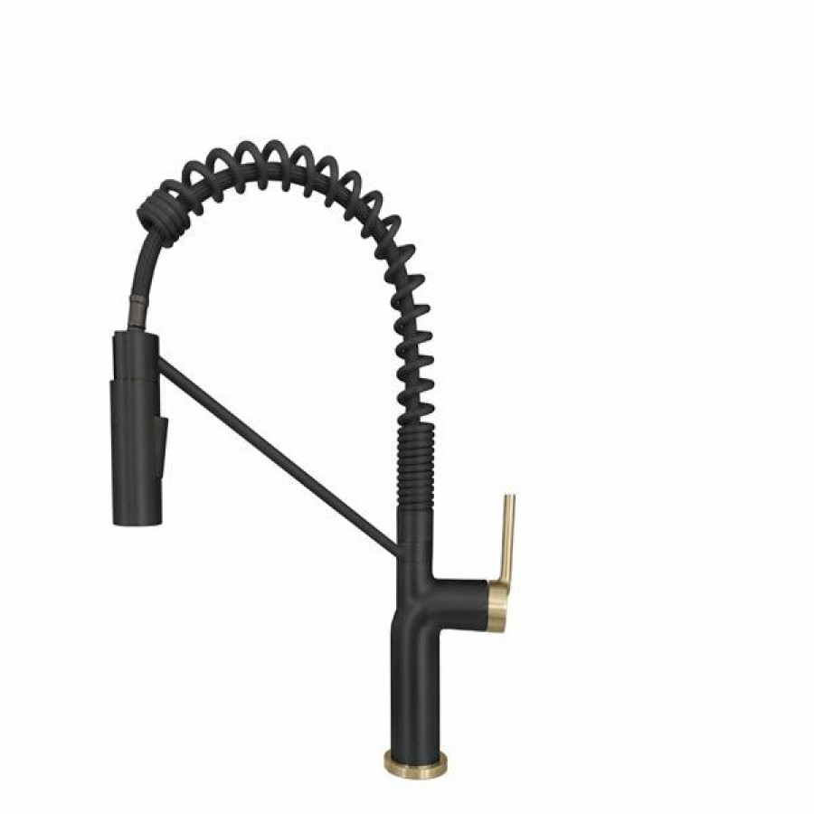 * New Arrivals Stylish Tivoli Matte Black/Gold 1-Handle Deck Mount High-Arc Handle/Lever Commercial/Residential Kitchen Faucet | Kitchen Faucets