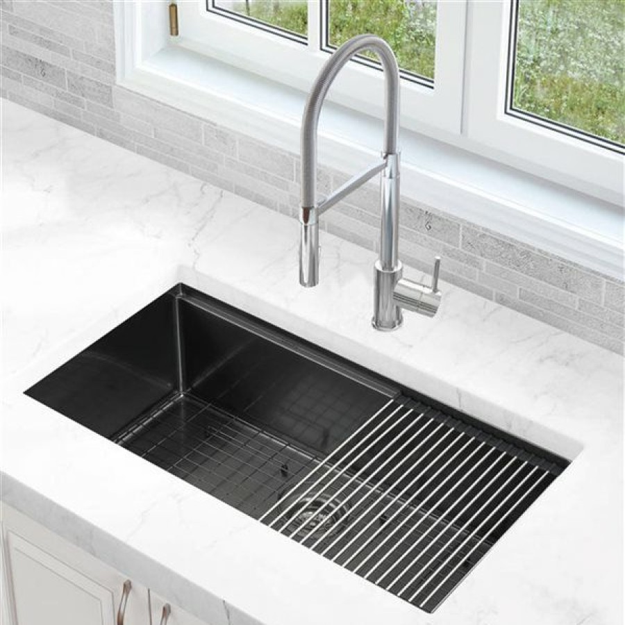 * Reliable Quality Ancona Undermount 32-In X 19-In Black Single Bowl Customizable Hole Kitchen Sink | Kitchen Sinks