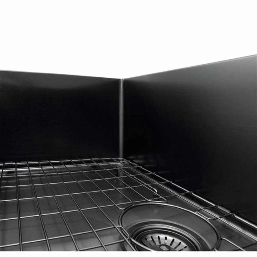 * Discount Store Ancona Undermount 32-In X 18-In Black Double Offset Bowl Customizable Hole Kitchen Sink | Kitchen Sinks