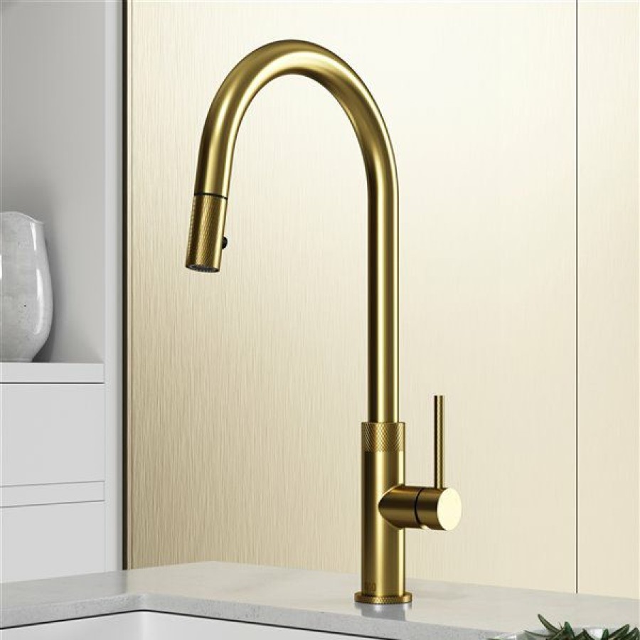 * Vigo Bristol 1-Handle Deck Mount Pull-Down Handle/Lever Commercial/Residential Kitchen Faucet, Matte Brushed Gold Discount | Kitchen Faucets