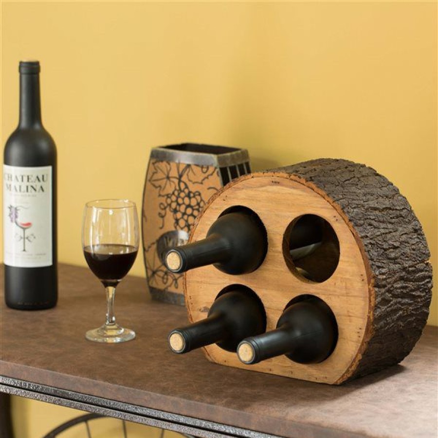 * Vintiquewise 4-Bottle Brown Wooden Log-Shaped Wine Rack Discounts | Wine Storage