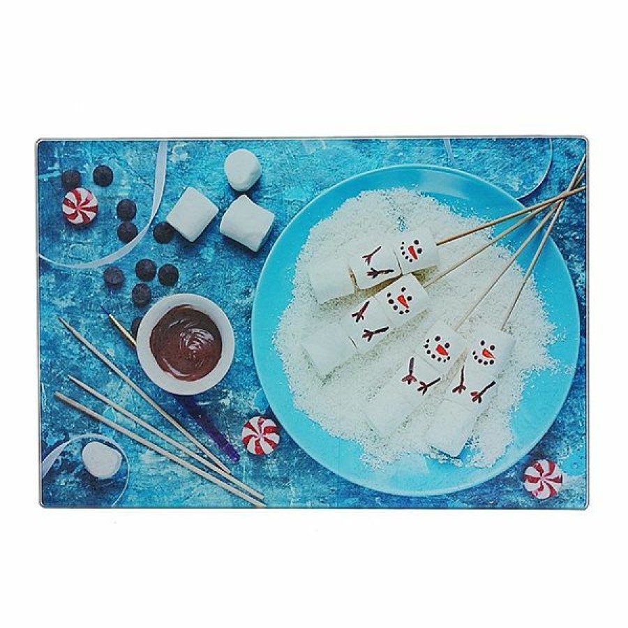 * Large Choice Ih Casa Decor 8-In X 12-In "Snowman Marshmallow" Glass Cutting Board Set Of 2 | Kitchenware