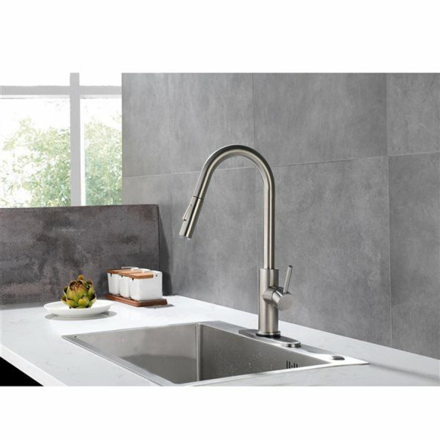 * Fire Sale Westmount Waterworks Essie Brushed Nickel 1-Handle Deck Mount Pull-Down Touch Residential Kitchen Faucet With Deck Plate | Kitchen Faucets