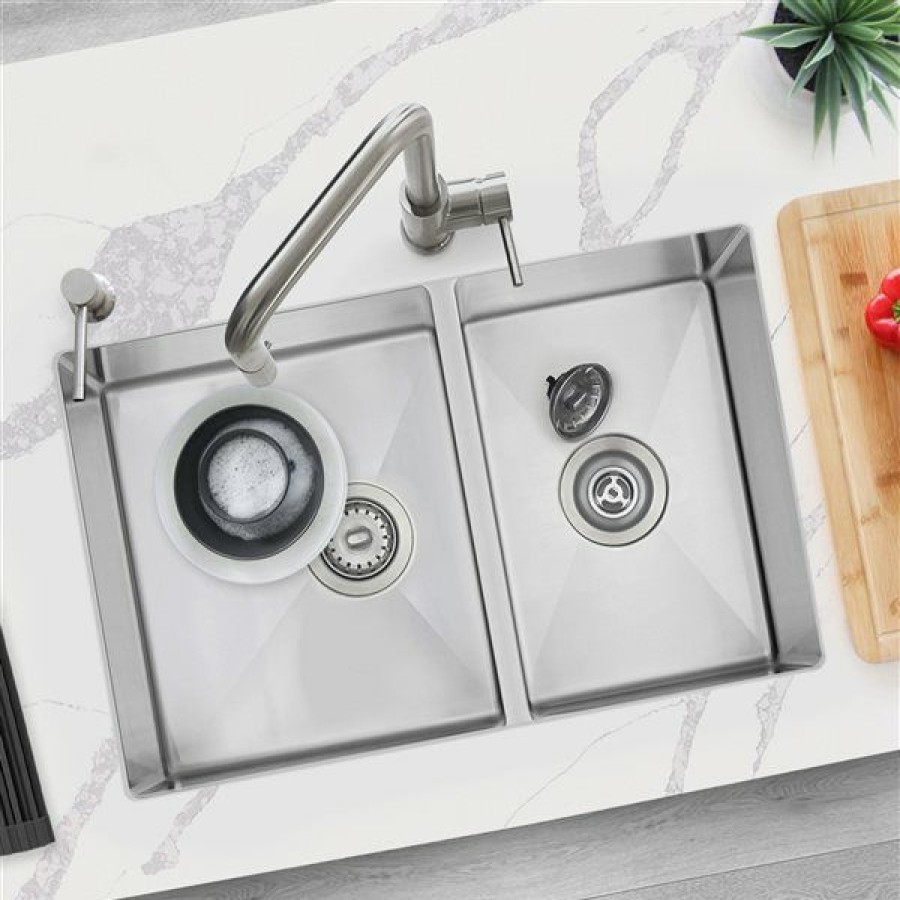 * Bestsellers Stylish 28-In Double Bowl 60/40 Reversible Stainless Steel Kitchen Sink With Strainers | Kitchen Sinks