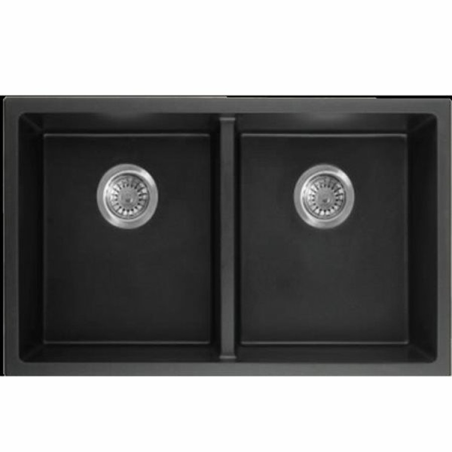 * Cheap American Imaginations Undermount 18-In X 32-In Black Composite Granite Double Equal Bowl Kitchen Sink | Kitchen Sinks