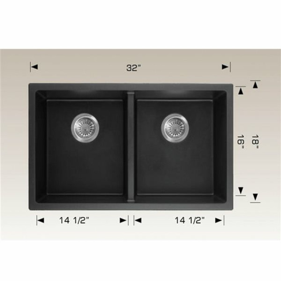 * Cheap American Imaginations Undermount 18-In X 32-In Black Composite Granite Double Equal Bowl Kitchen Sink | Kitchen Sinks