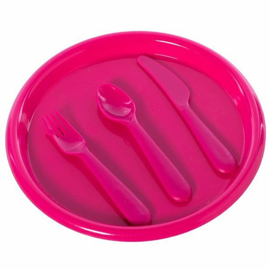 * Basicwise Pink Plastic Kids Dinnerware Set 4-Piece Cheap | Kitchenware