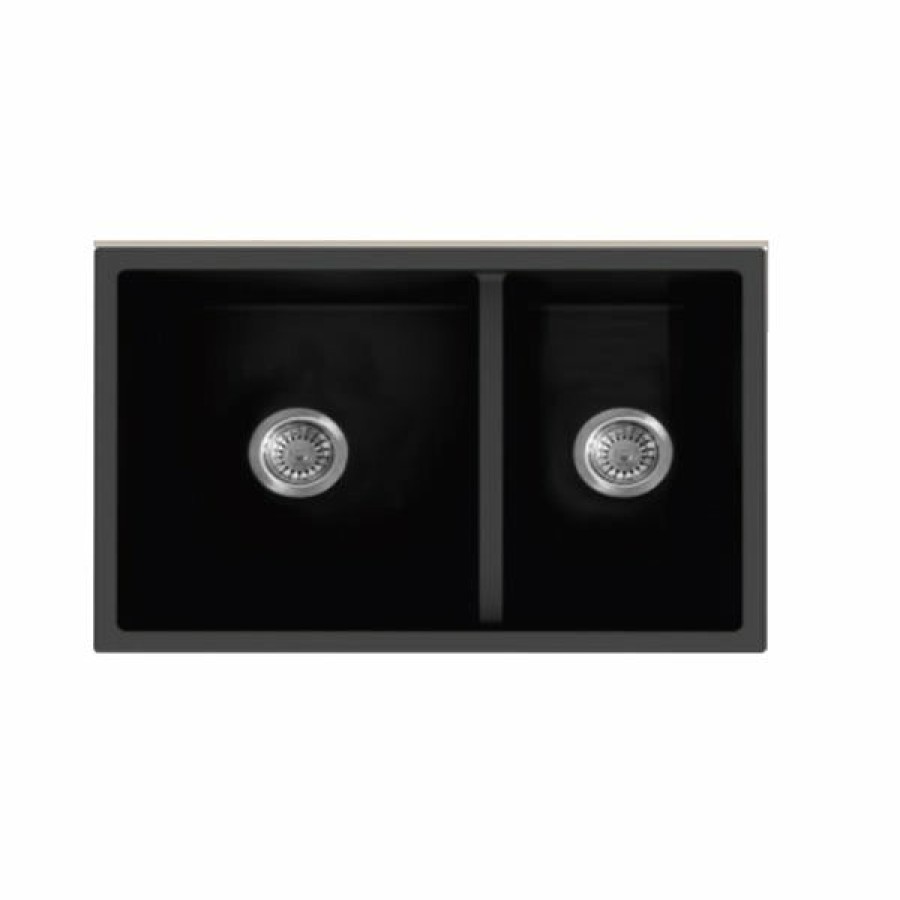 * American Imaginations Undermount 18-In X 27-In Black Composite Granite Double Offset Bowl Kitchen Sink Classical | Kitchen Sinks