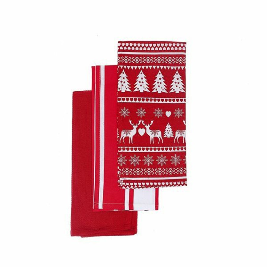 * Special Ih Casa Decor Red Reindeer Print Kitchen Towels Set Of 3 | Kitchenware