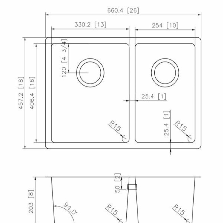 * Large Choice American Imaginations Undermount Double Sink 26 X 18 Stainless Steel | Kitchen Sinks