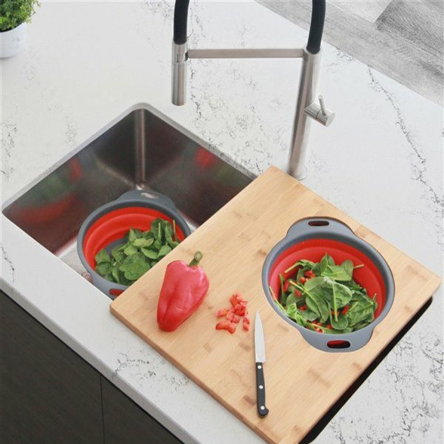 * Stylish Bamboo Over The Sink Cutting Board With Collapsible Bowl And Colander 18-In X 15.75-In Less Expensive | Kitchenware