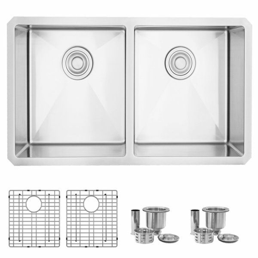 * Reliable Quality Stylish 32-In Double Bowl Undermount Stainless Steel Kitchen Sink | Kitchen Sinks