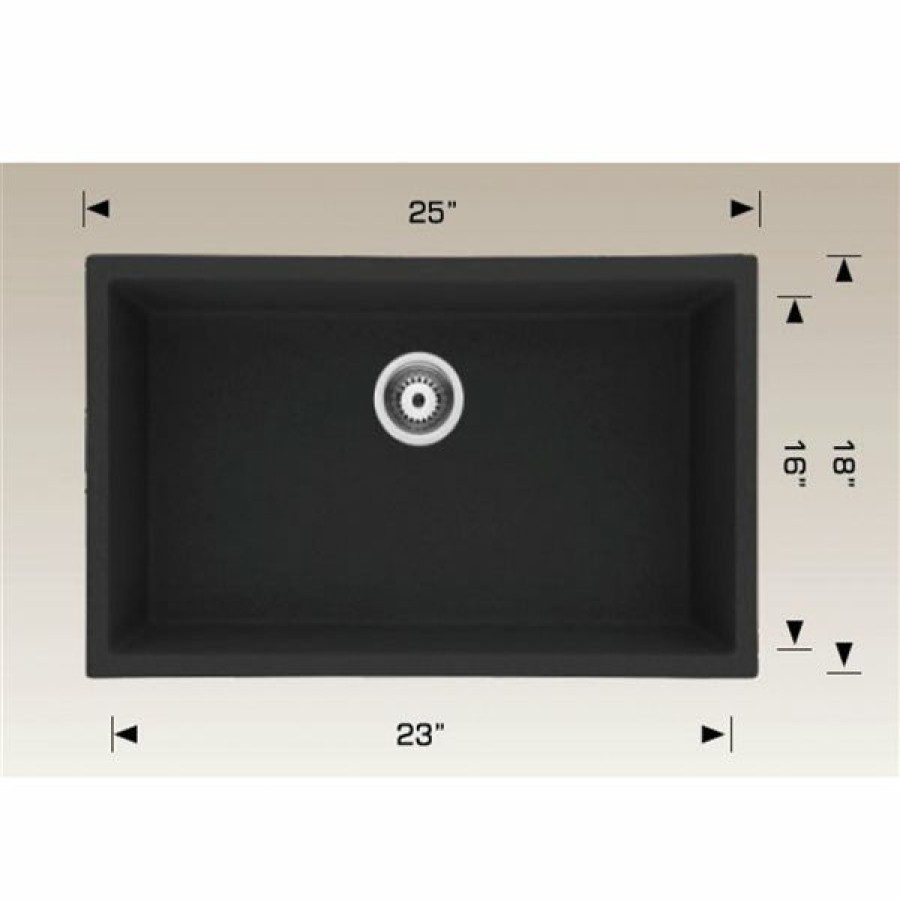 * American Imaginations Undermount 18-In X 25-In Black Composite Granite Single Bowl Kitchen Sink Outlet Sale | Kitchen Sinks