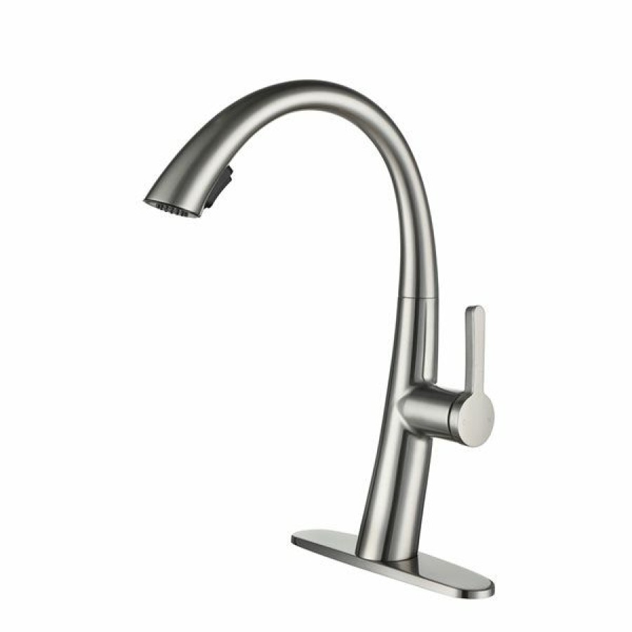 * Outlet Westmount Waterworks Delfino Brushed Nickel 1-Handle Deck Mount Pull-Down Handle/Lever Kitchen Faucet With Deck Plate | Kitchen Faucets