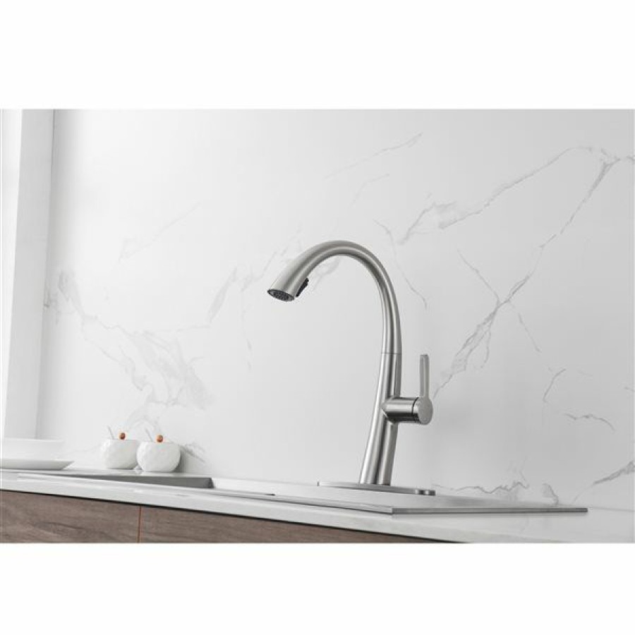 * Outlet Westmount Waterworks Delfino Brushed Nickel 1-Handle Deck Mount Pull-Down Handle/Lever Kitchen Faucet With Deck Plate | Kitchen Faucets