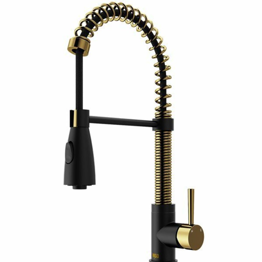 * Vigo Brant 1-Handle Deck Mount Pull-Down Handle/Lever Commercial/Residential Kitchen Faucet, Matte Gold/Matte Black Less Expensive | Kitchen Faucets