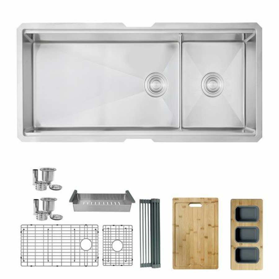 * Stylish 42-In X 19-In Stainless Steel Double Bowl Undermount Kitchen Sink Exclusive | Kitchen Sinks