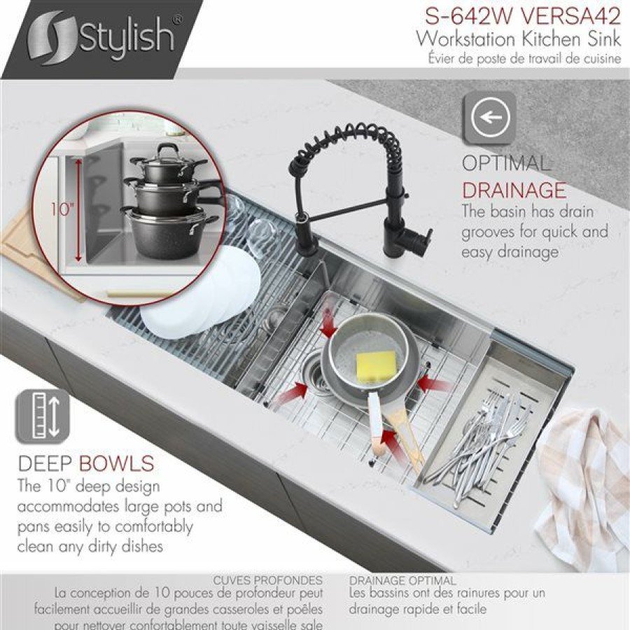 * Stylish 42-In X 19-In Stainless Steel Double Bowl Undermount Kitchen Sink Exclusive | Kitchen Sinks