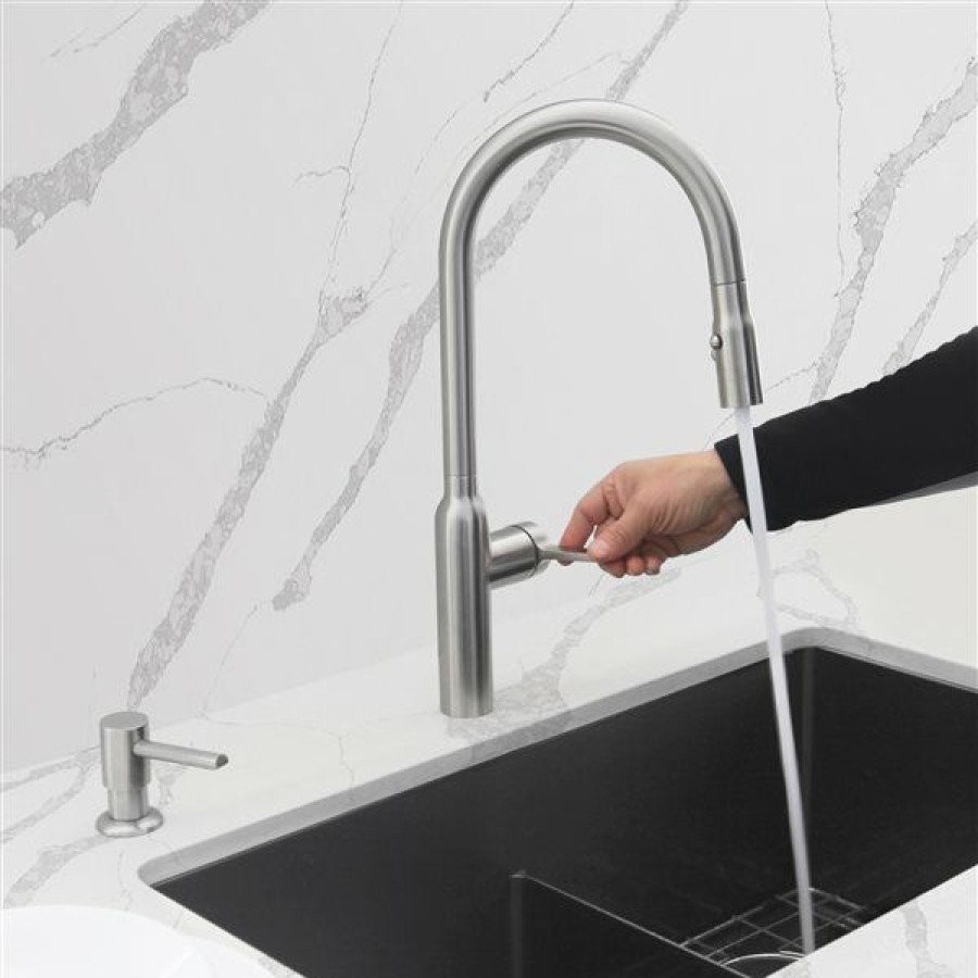 * Attractive Stylish Brushed Stainless Steel 1-Handle Deck Mount Pull-Down Commercial/Residential Kitchen Faucet | Kitchen Faucets