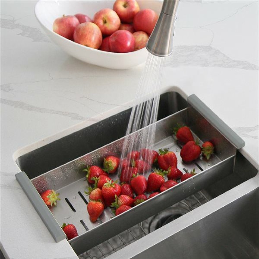 * Stylish Stainless Steel Over The Sink Colander With Non-Slip Handle Online | Kitchenware