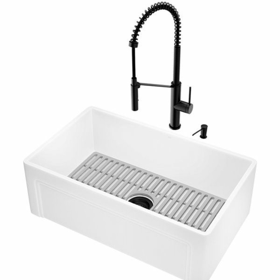 * Vigo Matte Stone All-In-One Kit Kitchen Sink, 36-In X 14-In, Matte White Discount | Kitchen Sinks