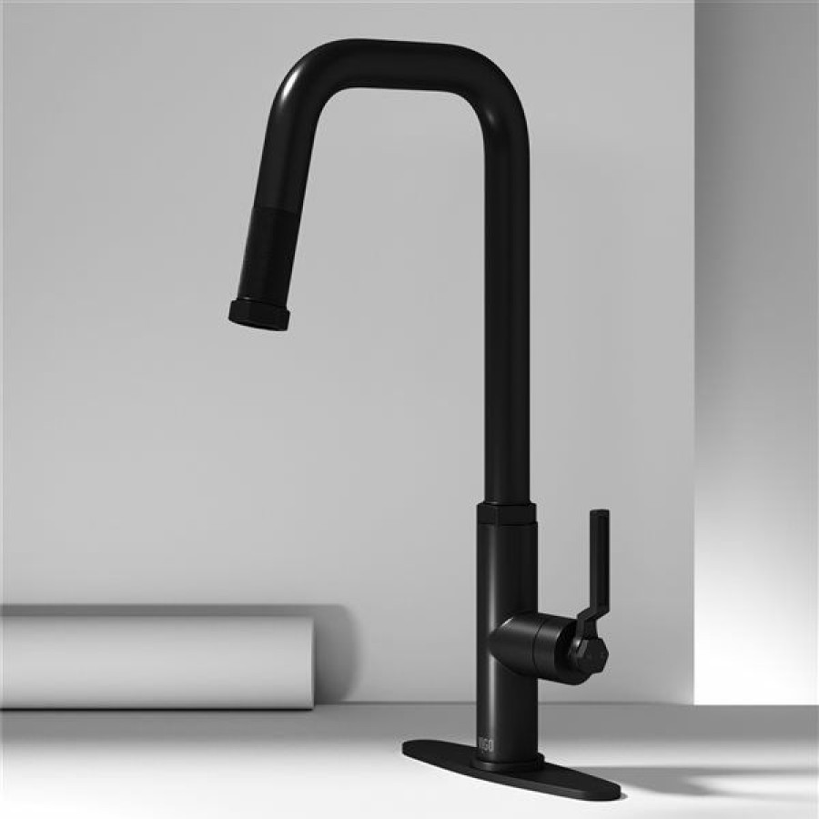 * Vigo Hart Matte-Black Angular Single-Handle Kitchen Faucet With Deck Plate Online | Kitchen Faucets