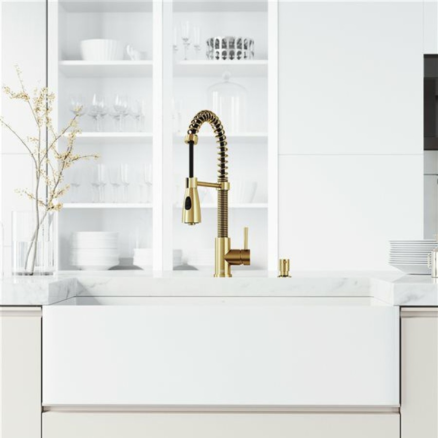 * Vigo Matte Stone 36-In Composite Single-Bowl Kitchen Sink With Brushed-Gold Faucet And Soap Dispenser Classical | Kitchen Sinks