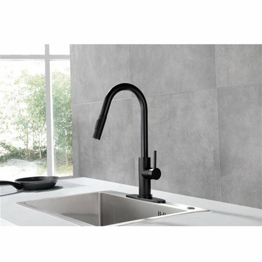 * Exclusive Design Westmount Waterworks Essie Matte Black 1-Handle Deck Mount Pull-Down Touch Residential Kitchen Faucet With Deck Plate | Kitchen Faucets