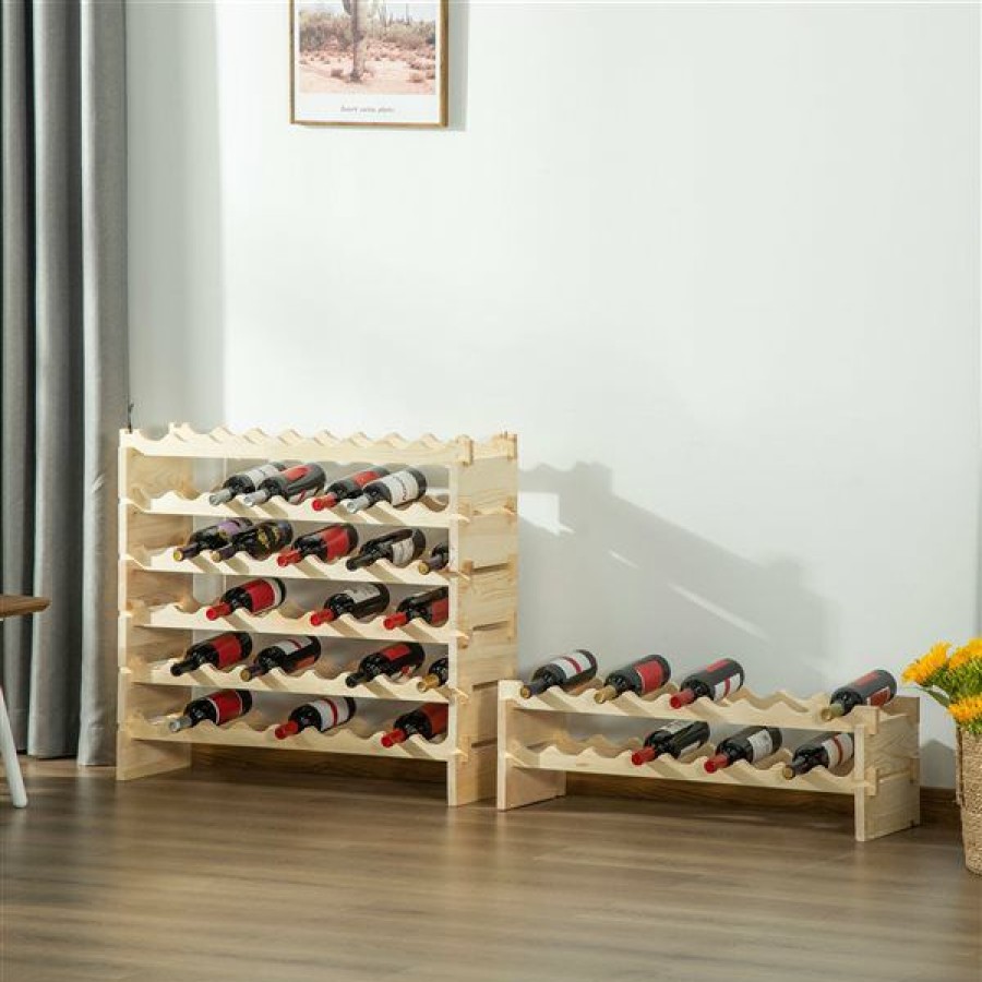 * Homcom 72-Bottle Natural Pine Wood Wine Rack Cheap | Wine Storage