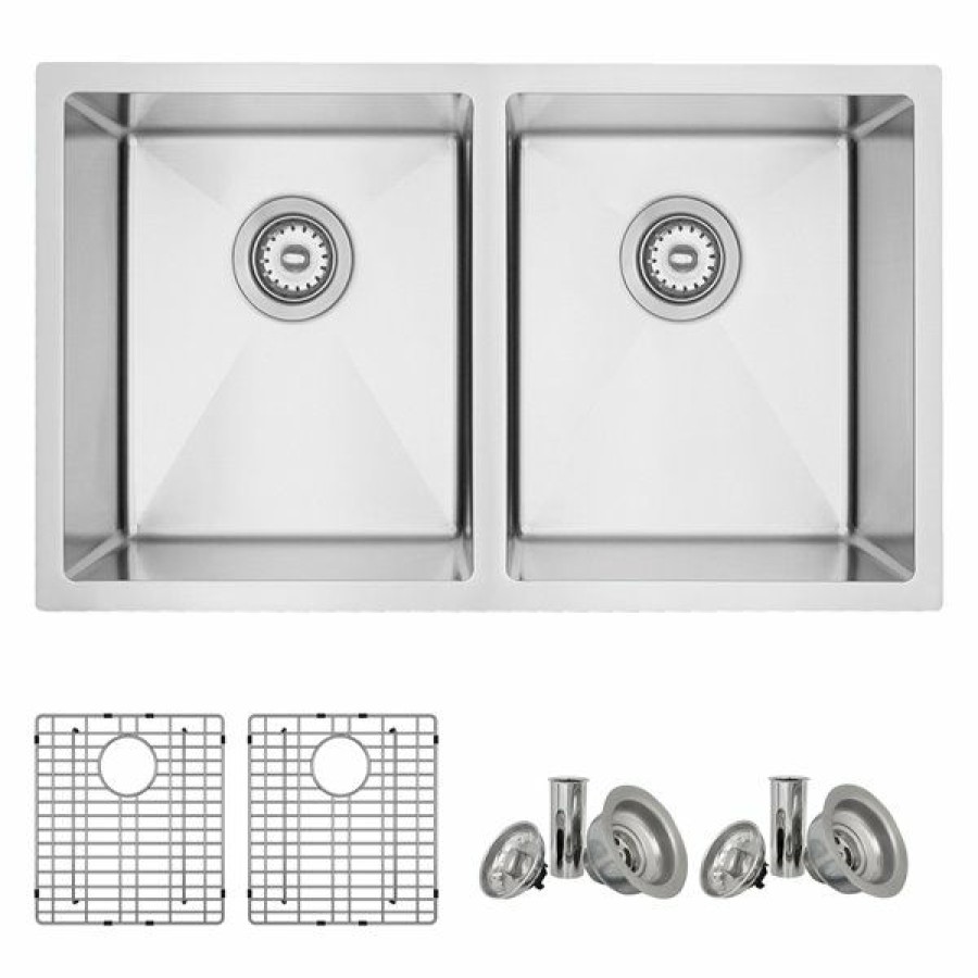 * Stylish 31-In Undermount Double Bowl Stainless Steel Kitchen Sink With Grids Classical | Kitchen Sinks