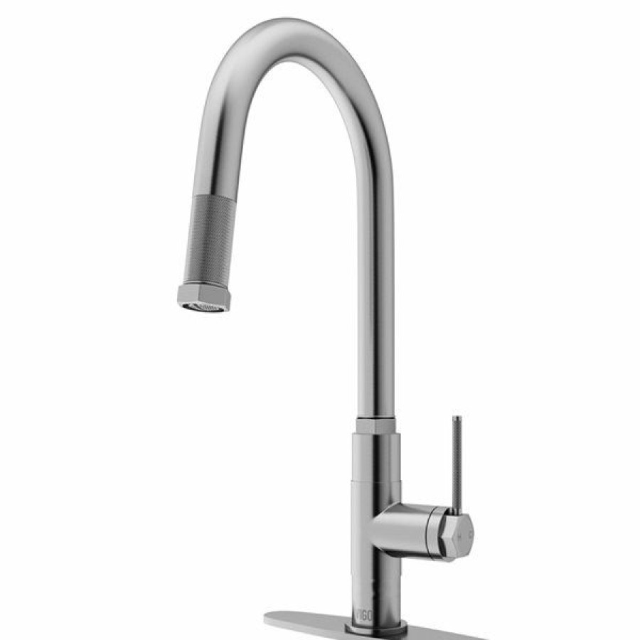 * Vigo Hart Stainless-Steel Arched Single-Handle Kitchen Faucet With Deck Plate Classical | Kitchen Faucets