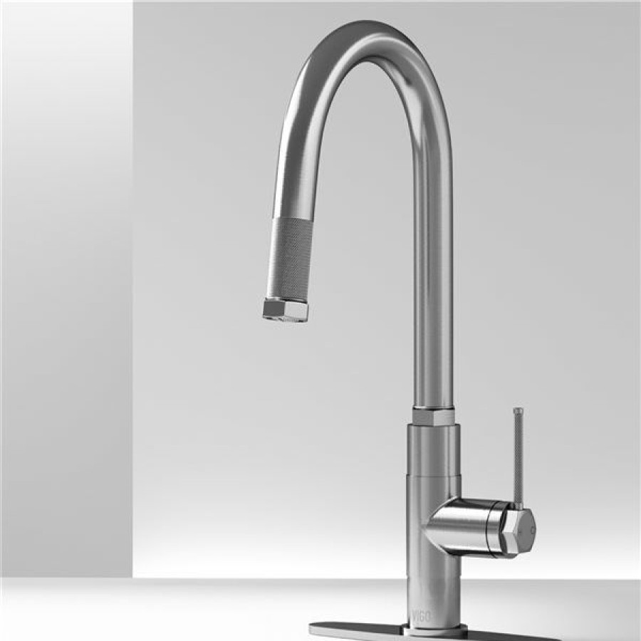 * Vigo Hart Stainless-Steel Arched Single-Handle Kitchen Faucet With Deck Plate Classical | Kitchen Faucets