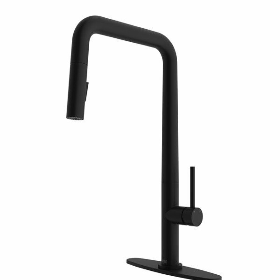 * Outlet Vigo Parsons Matte Black 1-Handle Deck Mount Pull-Down Handle/Lever Commercial/Residential Kitchen Faucet (Deck Plate Included) | Kitchen Faucets