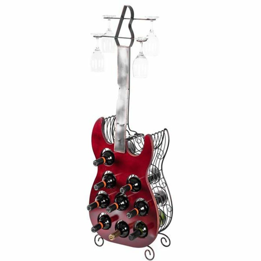 * Vintiquewise 9-Bottle Red Metal Guitar-Shaped Wine Rack Hot Selling | Wine Storage