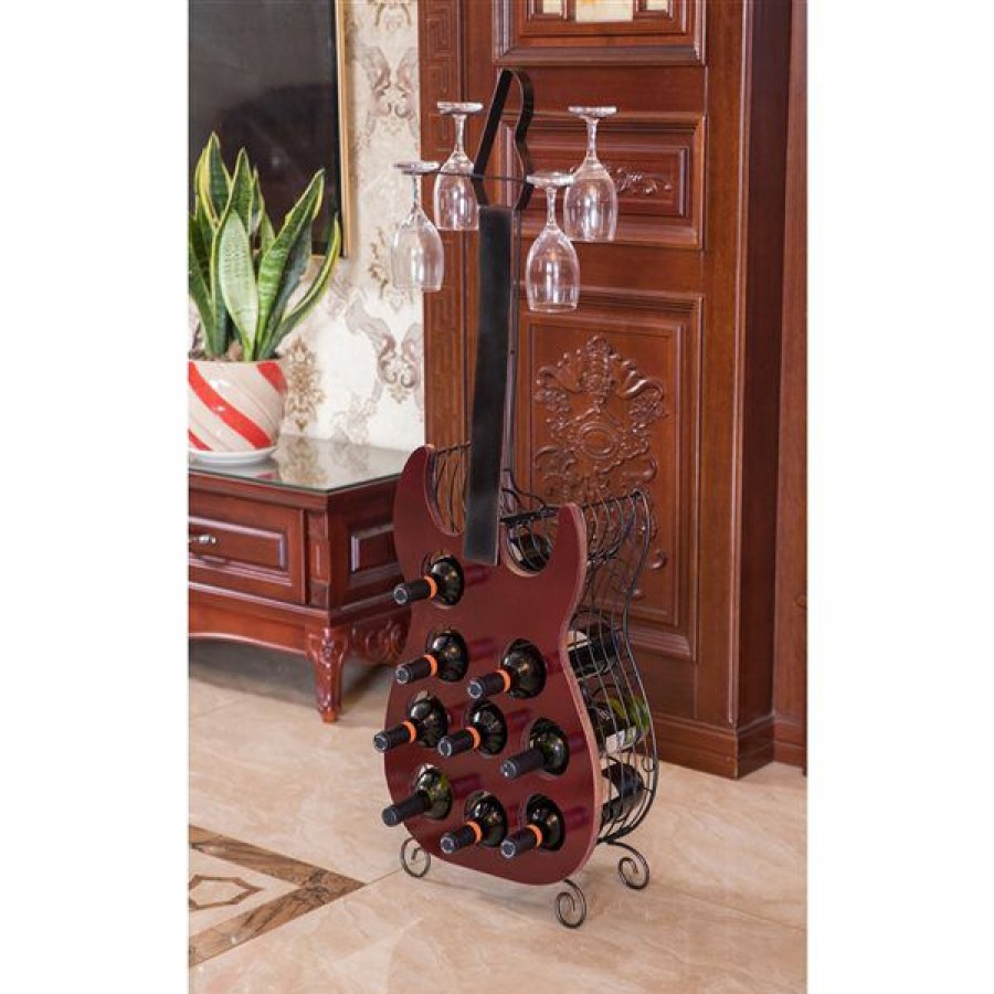 * Vintiquewise 9-Bottle Red Metal Guitar-Shaped Wine Rack Hot Selling | Wine Storage