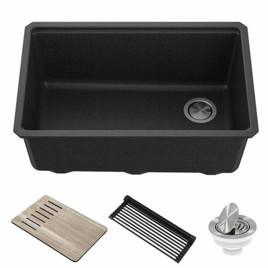 * Kraus Undermount Granite Sink With Accessories 30-In Metallic Black Exactly Discount | Kitchen Sinks