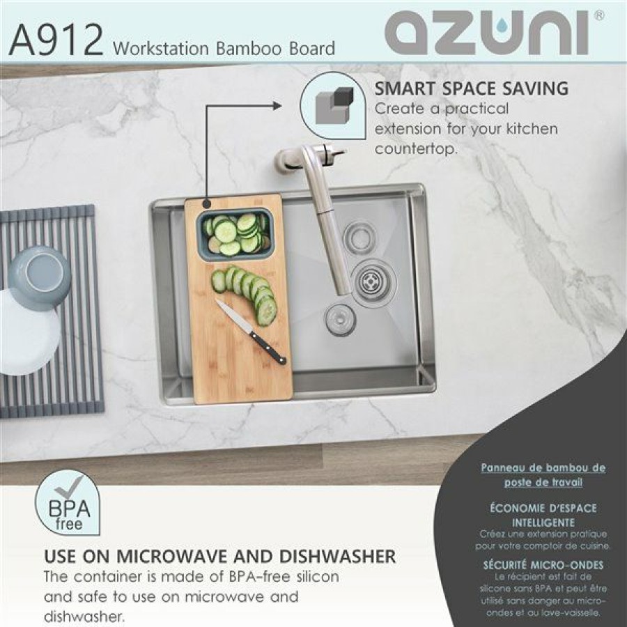 * Azuni 16.75-In L X 8.5-In W Workstation Sink Bamboo Cutting Board Set With 1 Collapsible Container Exclusive | Kitchenware