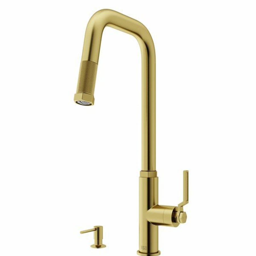 * Vigo Hart Brushed-Gold Angular Single-Handle Kitchen Faucet With Soap Dispenser Exactly Discount | Kitchen Faucets