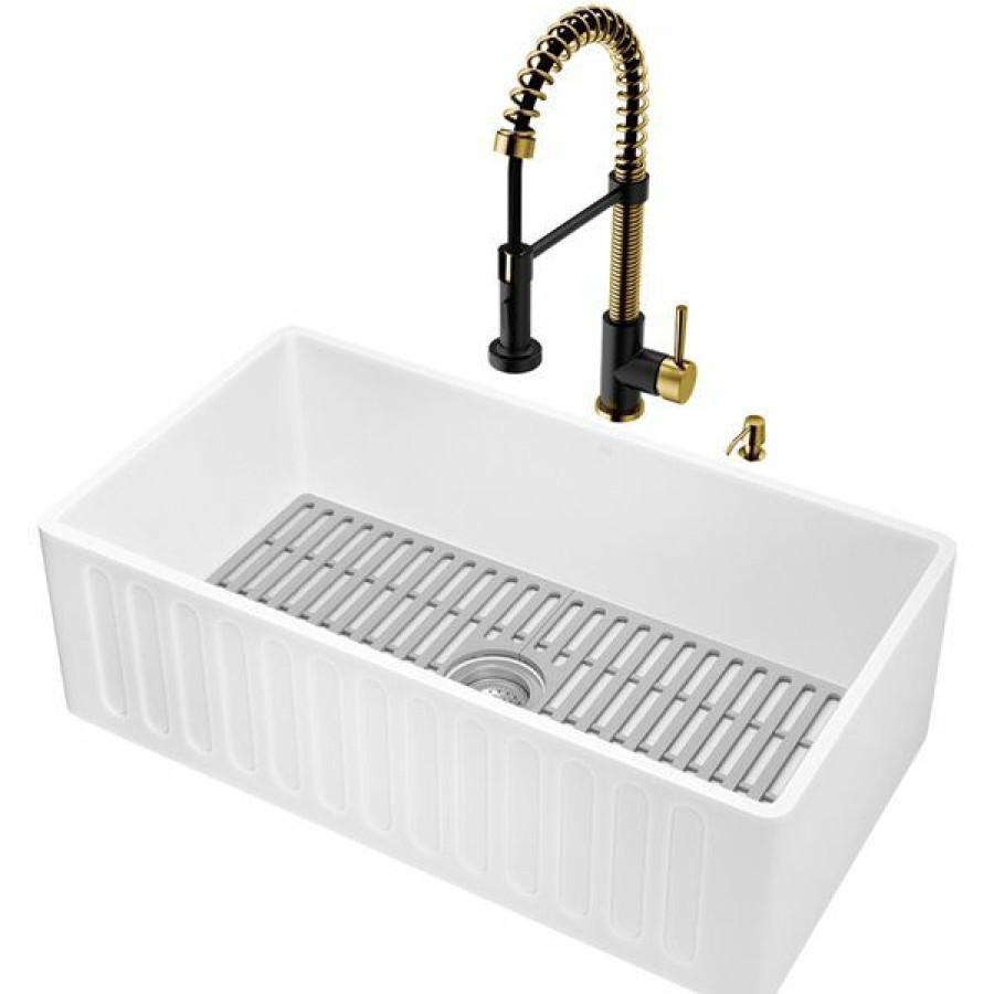 * Vigo Matte Stone All-In-One Kit Kitchen Sink, 39-In X 14-In, Matte White Exclusive | Kitchen Sinks