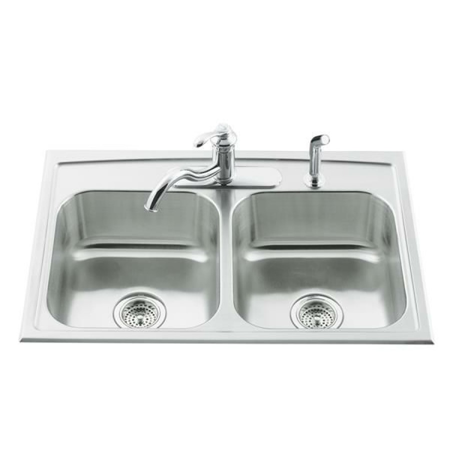 * Kohler Toccata Drop-In Double Kitchen Sink 33-In Silver Outlet Sale | Kitchen Sinks