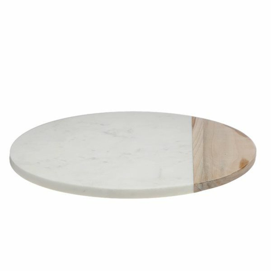 * Ih Casa Decor White Marble And Wood Lazy Susan Classical | Kitchenware