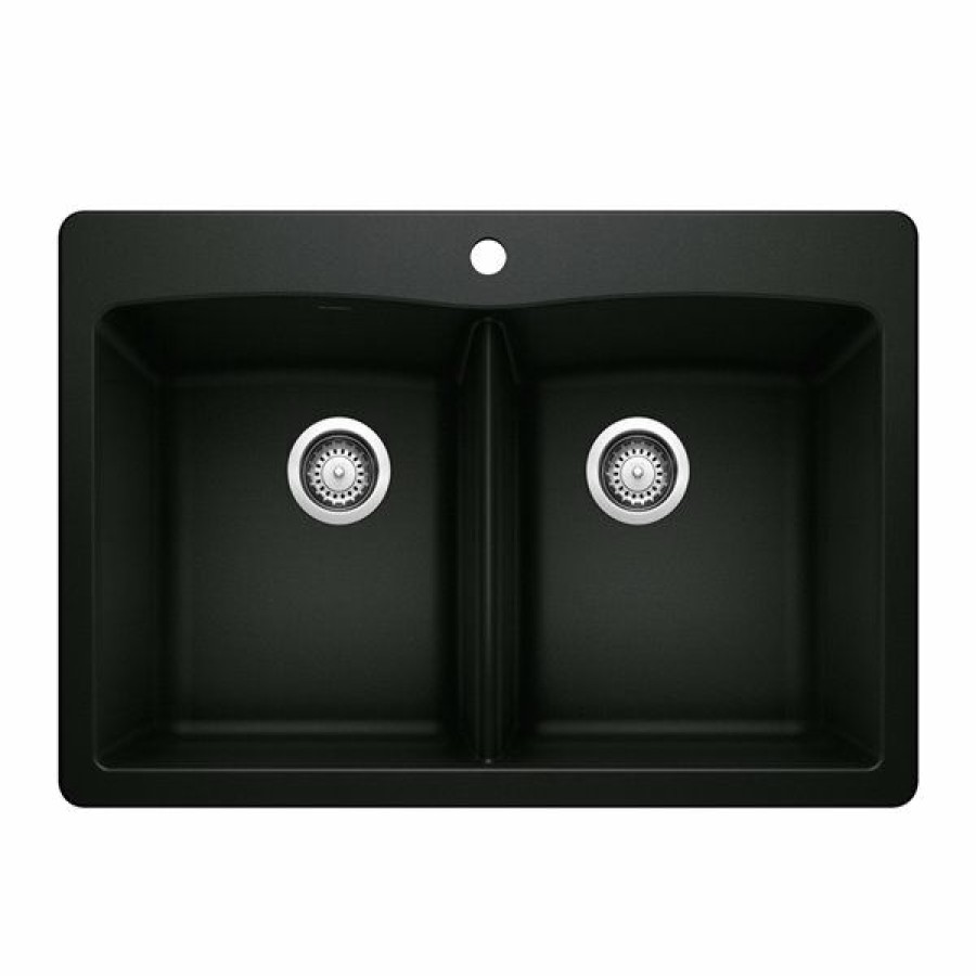 * Blanco Diamond Drop-In 33-In X 22-In Coal Black Double Equal Bowl 1-Hole Kitchen Sink Classical | Kitchen Sinks