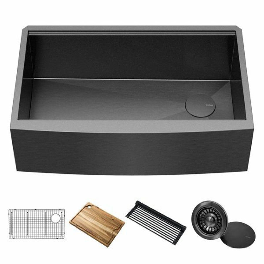 * Kraus Apron Front Single Bowl Sink With Accessories 33-In Gunmetal Exactly Discount | Kitchen Sinks