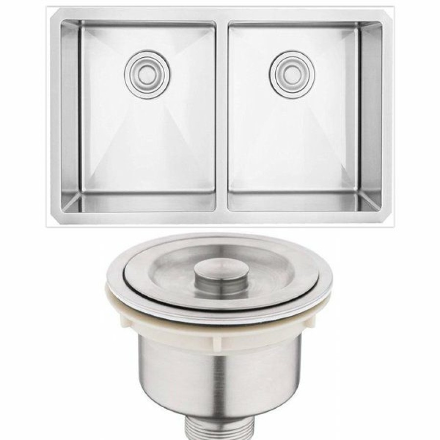 * American Imaginations 20-In X 29-In Stylish Nickel Double Equal Bowl Drop-In Residential Kitchen Sink Online | Kitchen Sinks