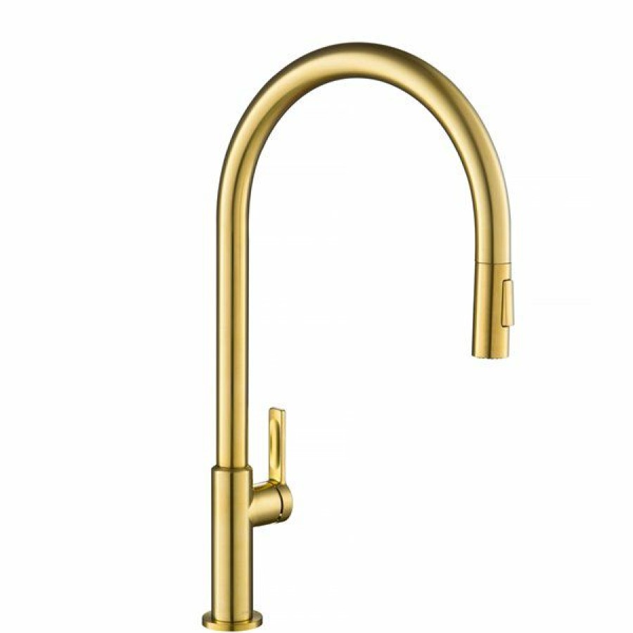 * Kraus Oletto High-Arc Single Handle Pull-Down Kitchen Faucet Brushed Brass Cheap | Kitchen Faucets