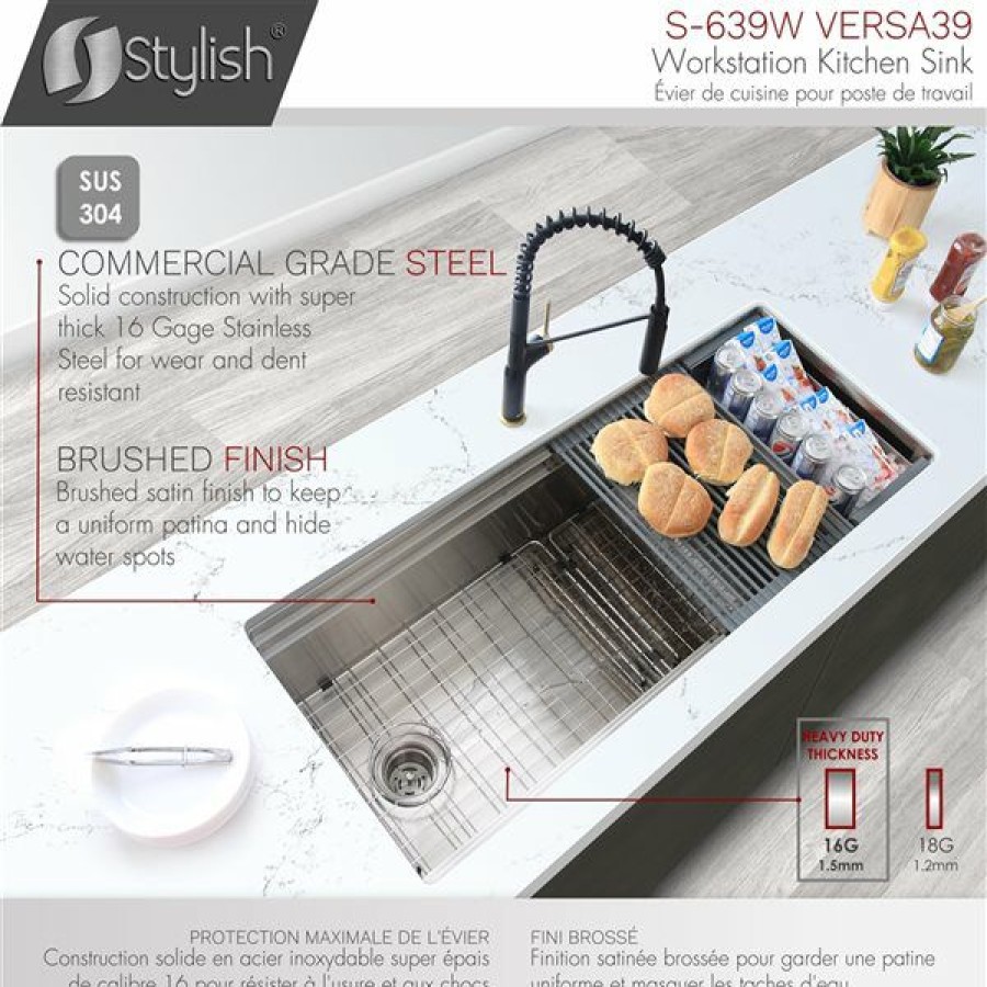 * Gift Selection Stylish Versa 39-In Undermount Stainless Steel Kitchen Sink | Kitchen Sinks