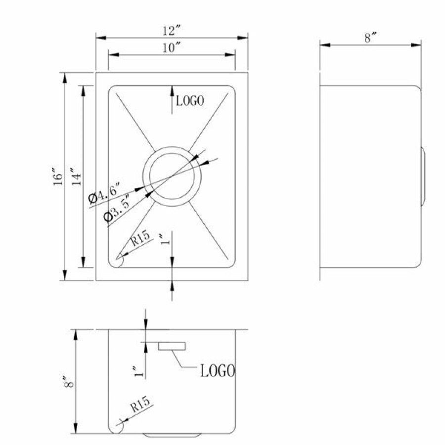 * Exclusive Design American Imaginations Undermount Single Sink 12 X 16 Stainless Steel | Kitchen Sinks