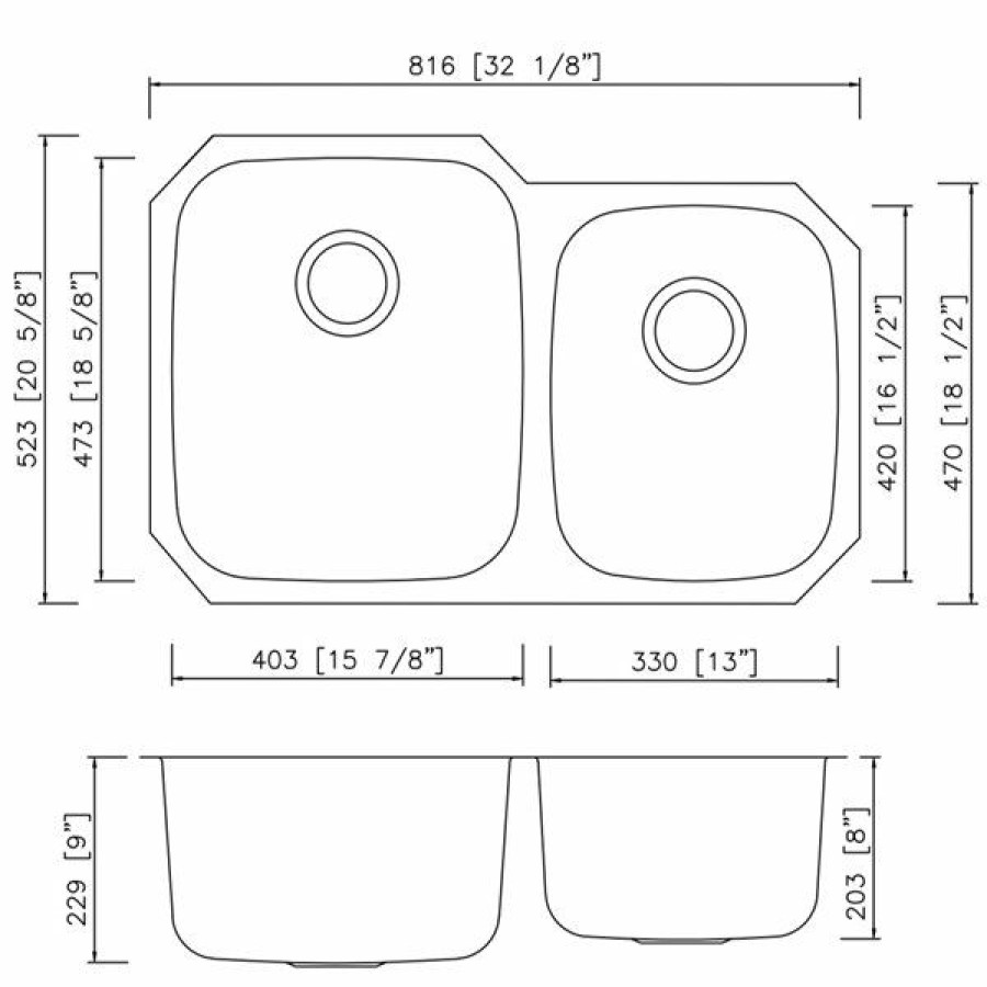 * Cheap American Imaginations Undermount Double Sink 32.12 X 20.62 Stainless Steel | Kitchen Sinks